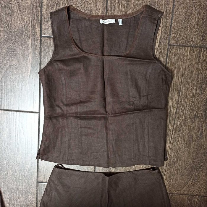 Брендовый льняной костюм блузка майка юбка Marco Pecci платье лен