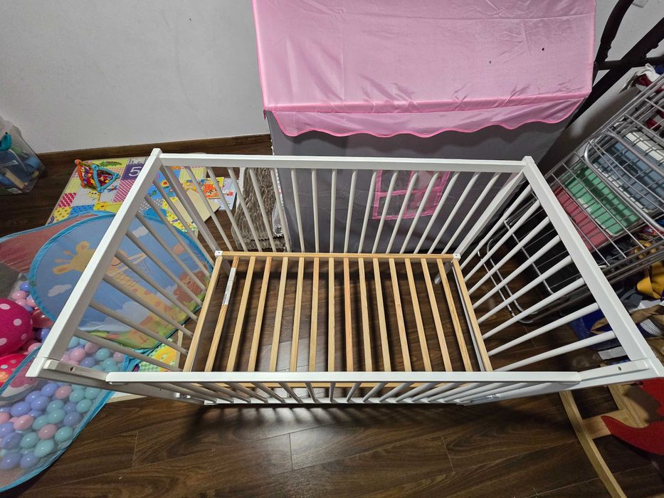 Berço Cama de Bebé regulável Pinho Branco