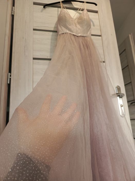 Sukienka z tiulem maxi 36 świadkowa ekstra+gratis