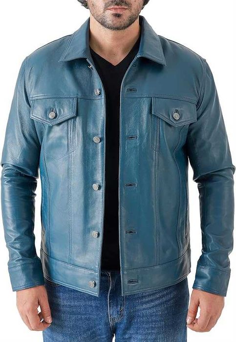 Casaco de homem clássico de couro estilo camionista couro e camurça premium
