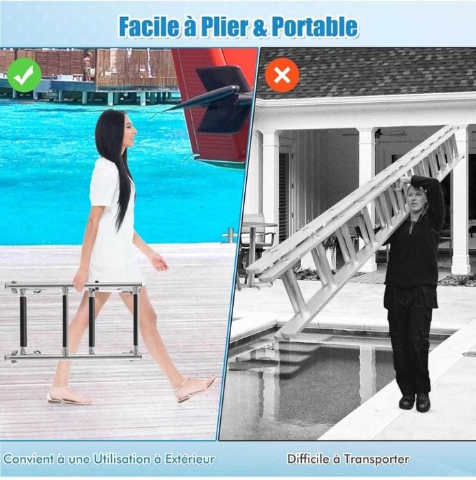 Escada dobrável nova para piscina com 4 degraus em aço inoxidável