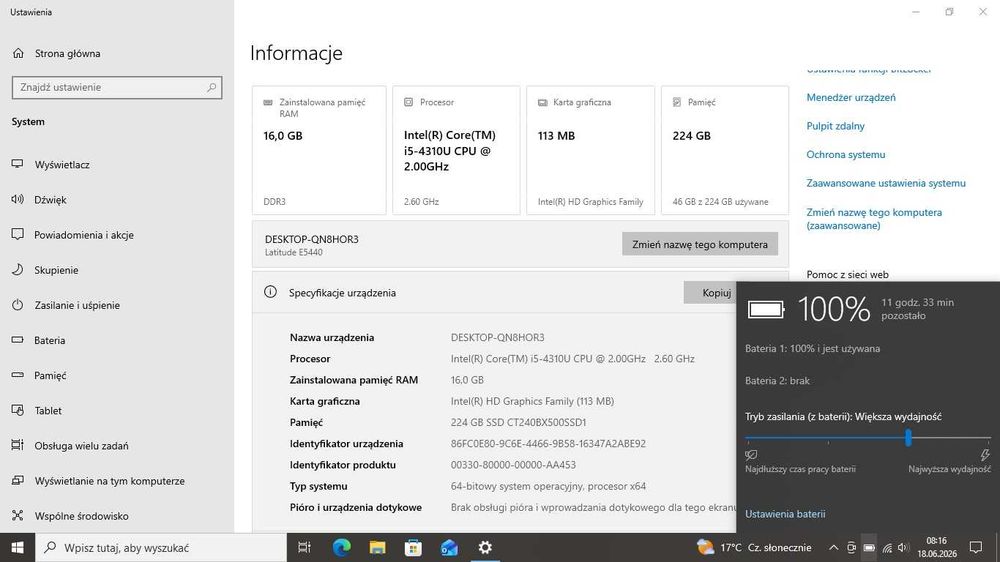 Laptop Dell E5440 i5/ 16gb ram/ SSD 240gb.