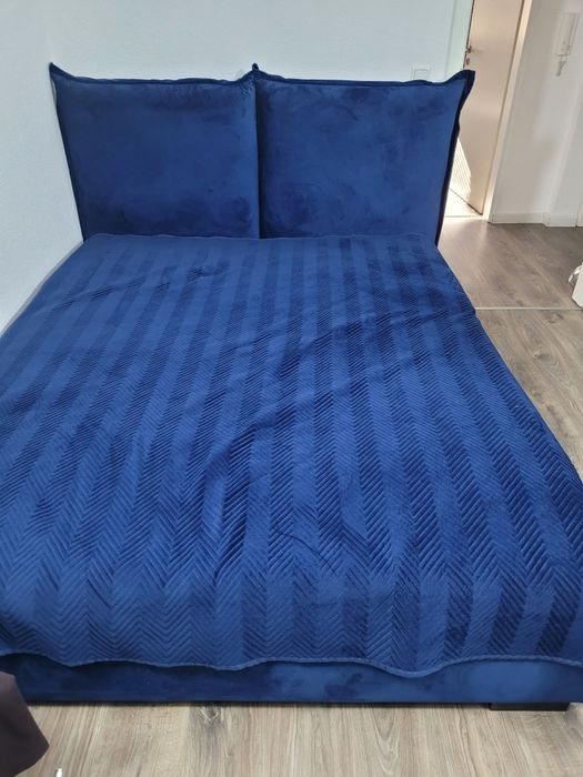 Łóżko welurowe 160x200 granat bdb gratis narzuta