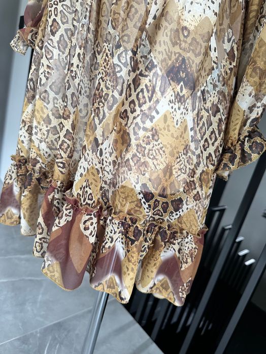 Marsala lekka sukienka tunika zwierzęcy print rozm. uni