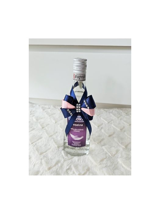 100 szt - kokardki na butelkę navy blue pastelowy róż