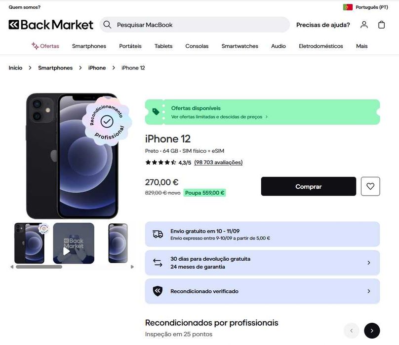 iPhone 12 como Novo (Garantia de 6 meses)