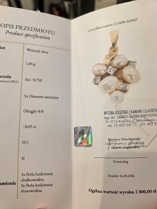 Wisiorek Złoto 750 Diamenty Perły Diamenty