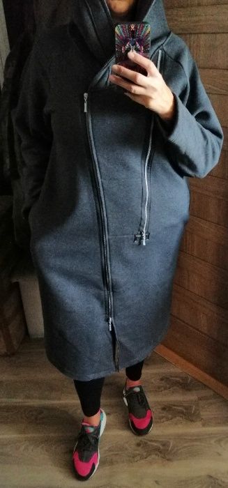 Cieplutki dresowy płaszcz z kapturem ZIP 44/46/48 Nowy POPIEL