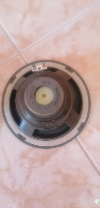 Colunas de som uma da marca fonestar e outra da marca Sony.