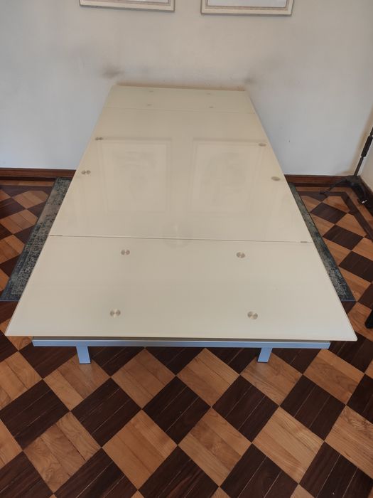 Mesa de Jantar Vidro Fosco Extensível (120+40+40cm)