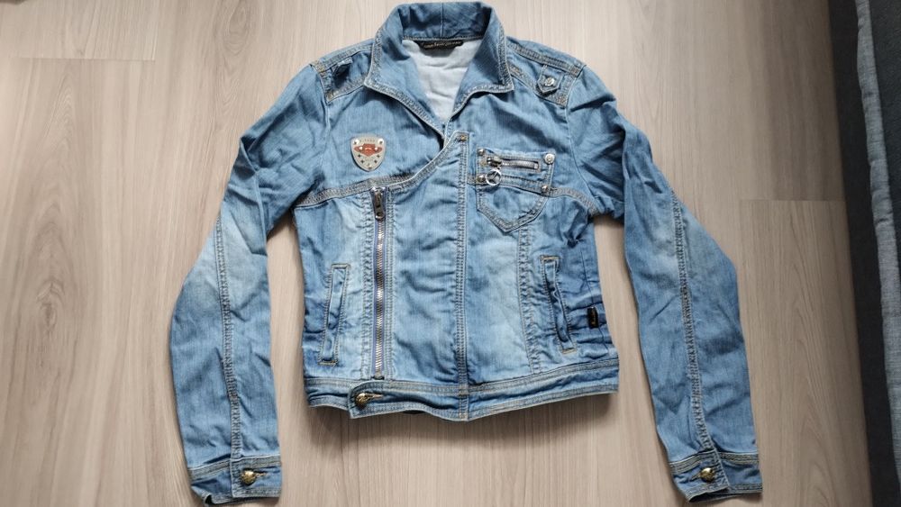 Kurtka jeansowa z zamkiem z logiem Mercedes XS