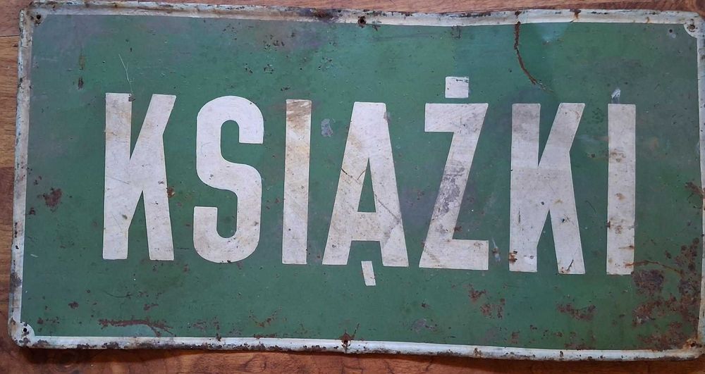 Stara tablica metalowa "Ksiązki"