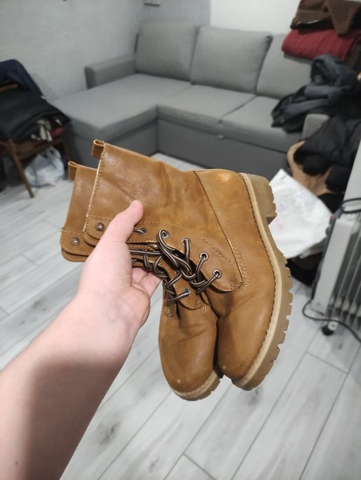 Якісні теплі  шкіряні Timberland черевики/ботінки рижі 37р (38р)