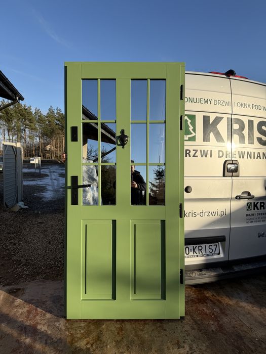 Drzwi zewnętrzne drewniane OD RĘKI zielone czyste PowietrzCała Polska