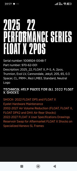 Damper rowerowy Fox  Float 205x65