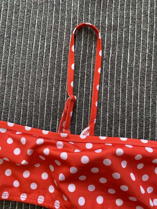 Женский купальник с высокой посадкой/ талией ярко красный в горошек