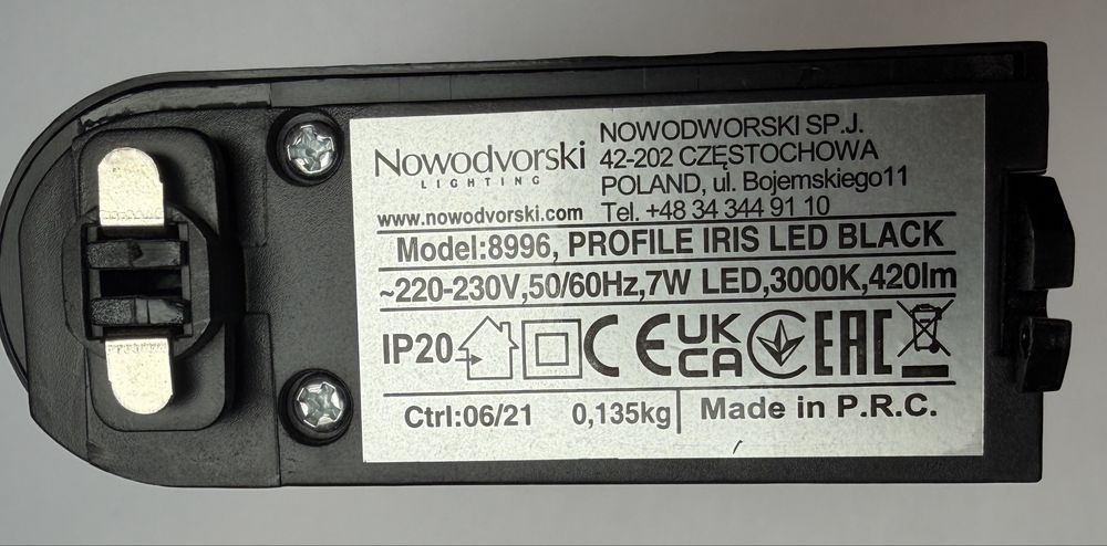 Lampa IRIS LED 7W system szynowy Nowodvorski 8996