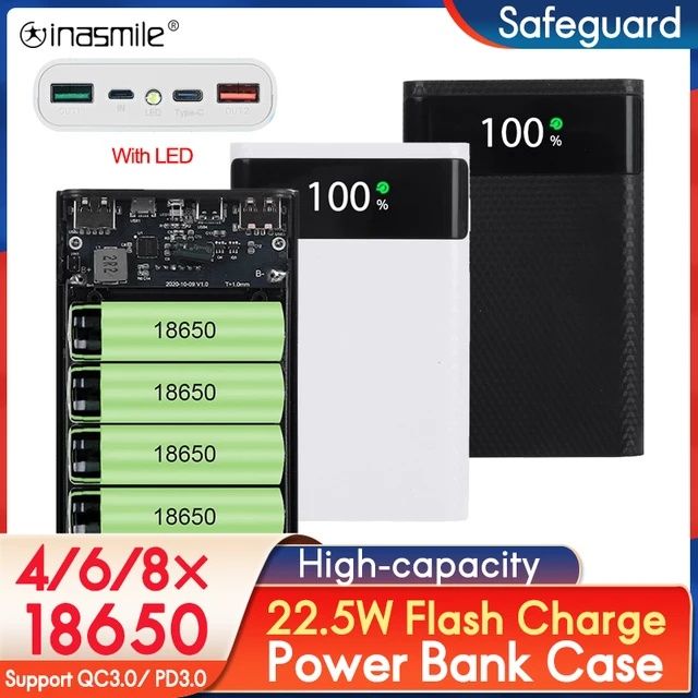 Корпус повербанка на 8 акб 18650/21700, быстрая зарядка, 22.5W Type-C