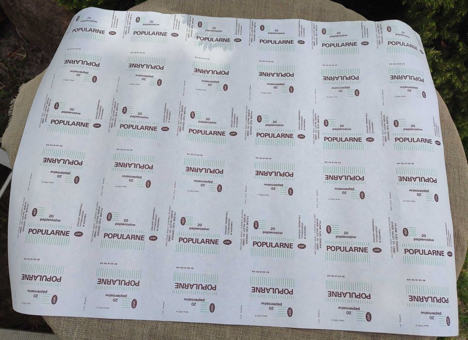 Papierosy Popularne opakowania arkusze