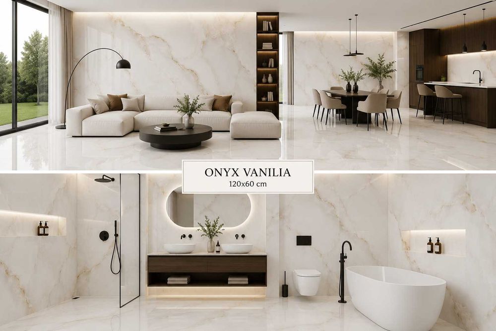 Płytki ceramiczne podłogowe Onyx Vanilia Poler gres rektyfikowane 60x120