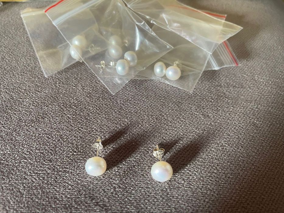 Likwidacja - Kolczyki srebrne 925 z perłami słodkowodnymi 8 mm, nowe