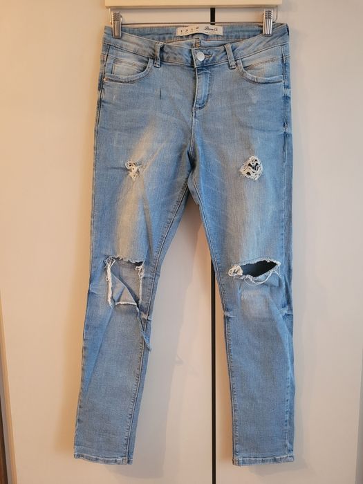 Spodnie jeansy niebieskie rozdarcia boyfriend dziury Primark S 36 100%