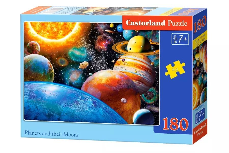 Puzzle 180 elementów. Planety i ich księżyce. Nowy Produkt