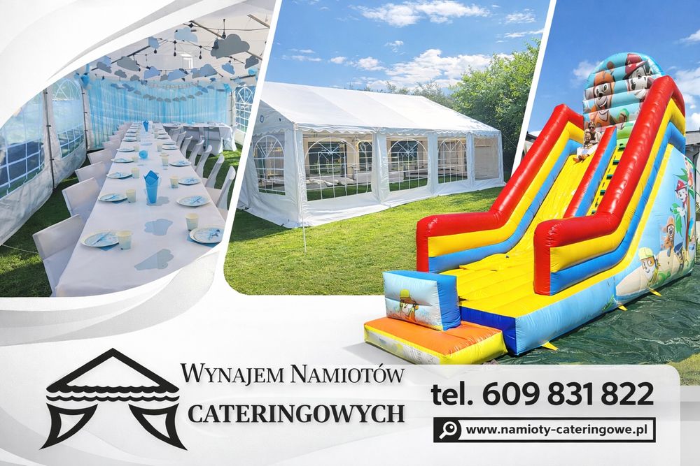 Wynajem namiotów krzeseł stoły zastawa obrusy pokrowce dmuchaniec