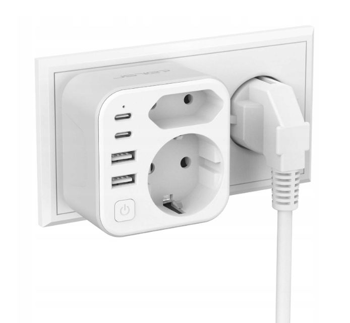 Jsver Adapter Zasilający Gniazdo Ac + Usb Z Przełącznikiem Ścienny