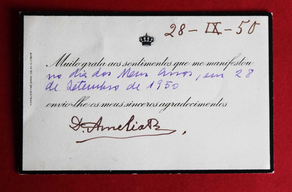 Rainha D. Amélia - um dos derradeiros autógrafos, raro
