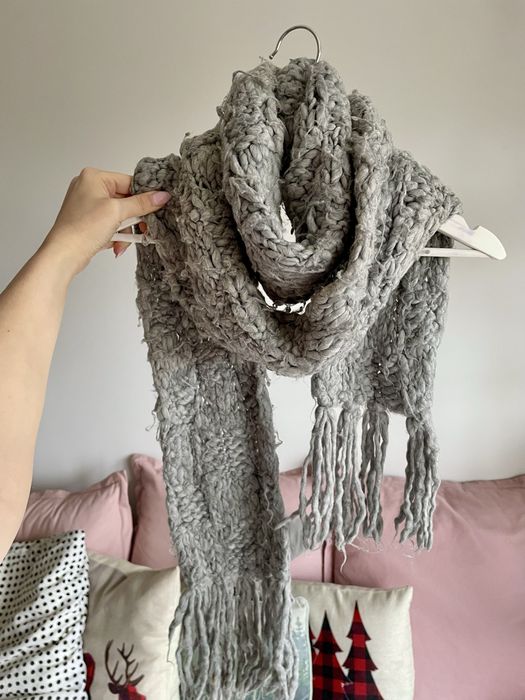 Szary pleciony szalik grey scarf super warm