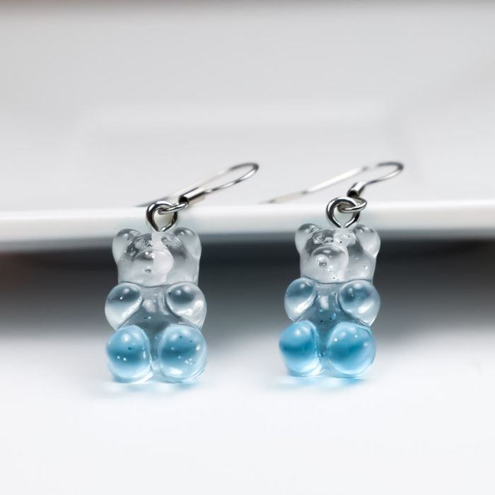 Kolczyki Misie żelki błękit z bielą prezent dla dziewczynki