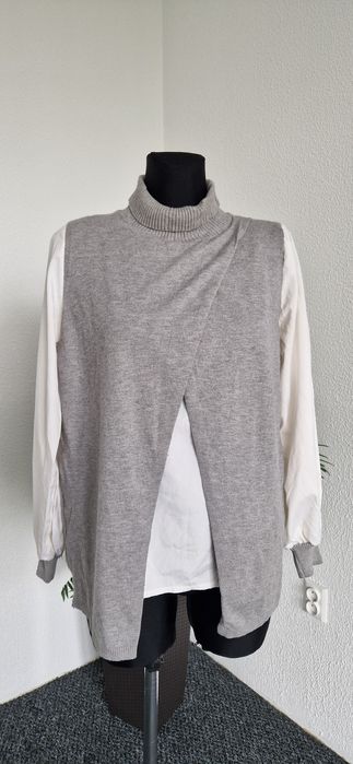 Szary sweterek damski z białymi rękawami H&L rozmiar uniwersalny