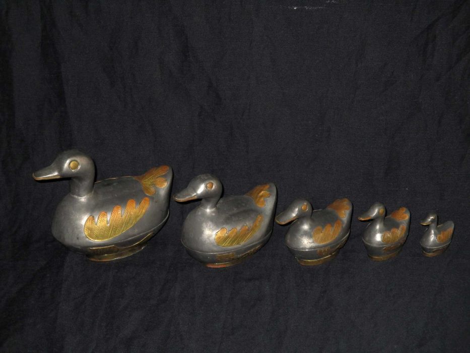 5 Caixas em forma de Pato Estanho e Latão
