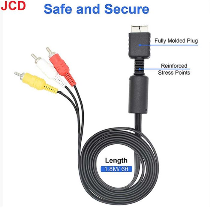 Cabo AV RCA 1.8M para PS1 PS2 PS3 – Cabo Áudio e Vídeo para TV/Monitor NOVO