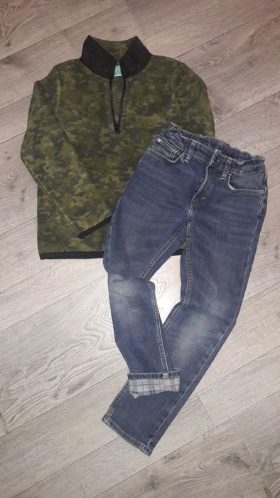 Ciepłe dżinsy i bluza polarowa, rozm 128