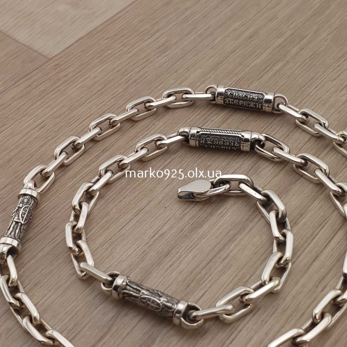 Чоловічий срібний цепочка ланцюжок якір зі святими спаси збережи ангел