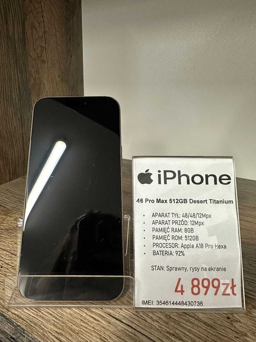 Smartfon Telefon Apple iPhone 16 Pro Max 512GB Desert Titanium bdb