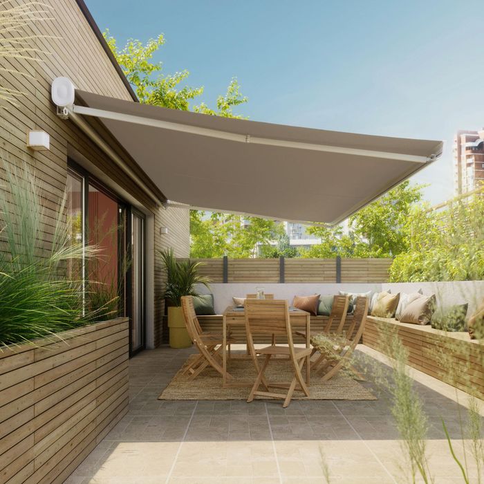 Toldo novo manual caixa integral branco 3.95x3 m tela bege da Naterial.