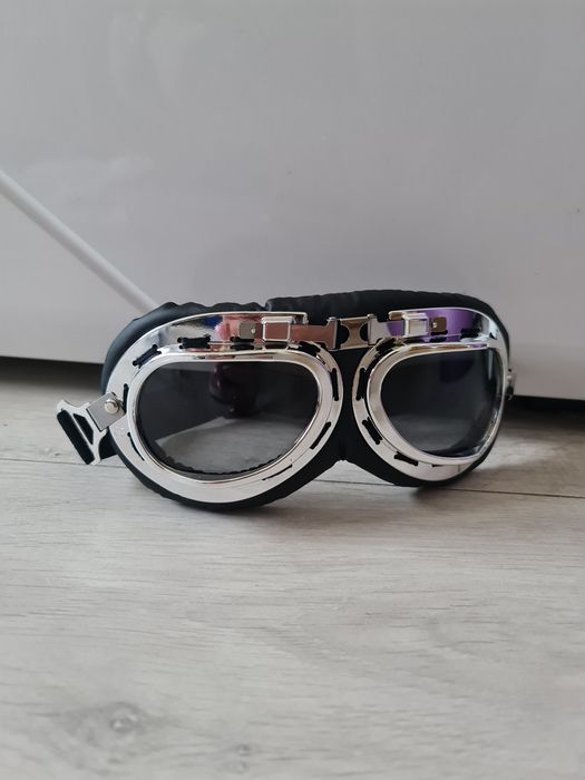 Nowe gogle starodawne okulary lotnicze PRL retro motocyklowe dla pilota skóra vintage militarne wojskowe