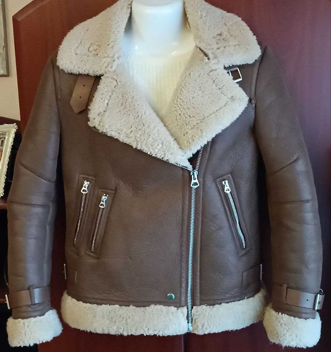 Жіноча дублянка куртка авіатор, косуха з еко-шкіри та хутра Bershka. S