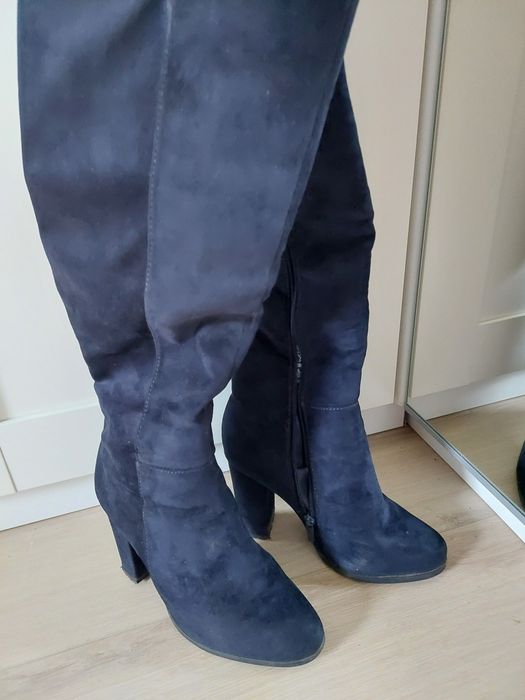 Wysokie kozaki za kolano granatowe navy blue zamszyk