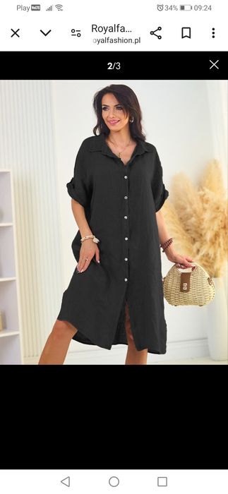 Czarna lniana sukienka koszulowa