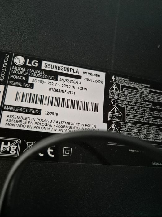 TV LG 55" ecra danificado