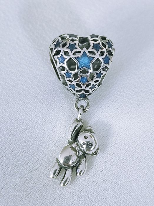 Niebieskie Serce z misiem  charm's przywieszka s 925