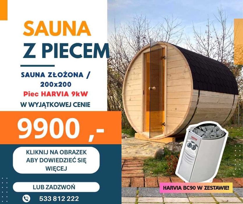 Sauna ogrodowa beczka FULL ZESTAW 2X2