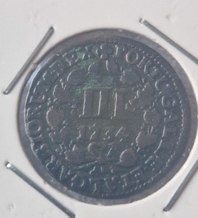 Moeda de 3 Reis 1734 D. João V