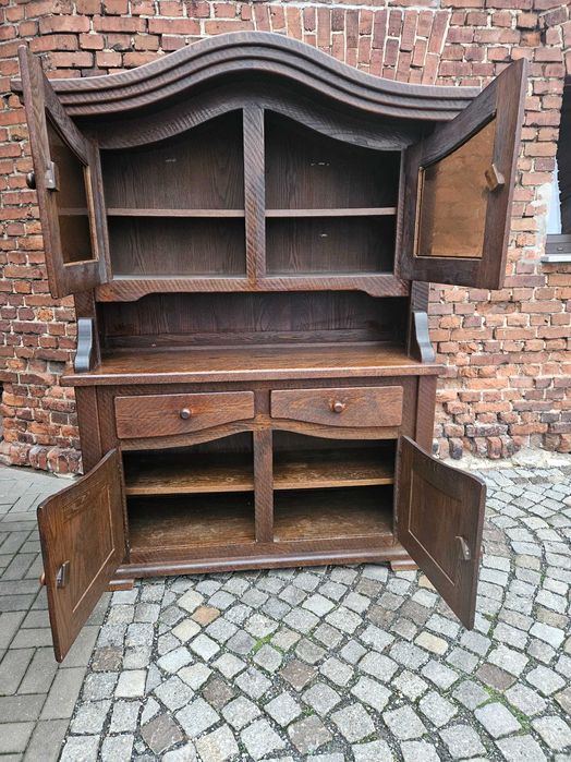 Kredens dębowy z witryną