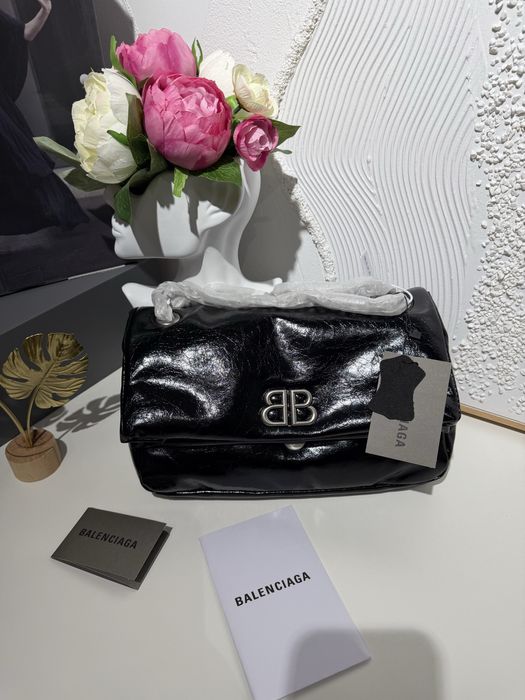 Сумка Balenciaga Monaco шкіра | чорна | срібна фурнітура