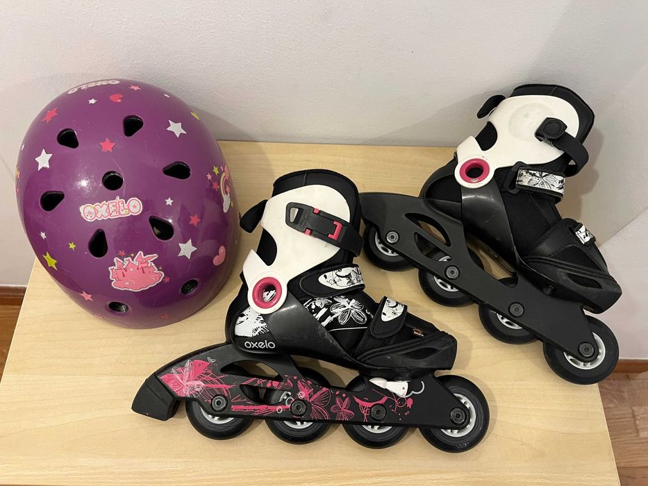 Patins em Linha - Branco/Preto (Tam 30/32) com Saco e Capacete